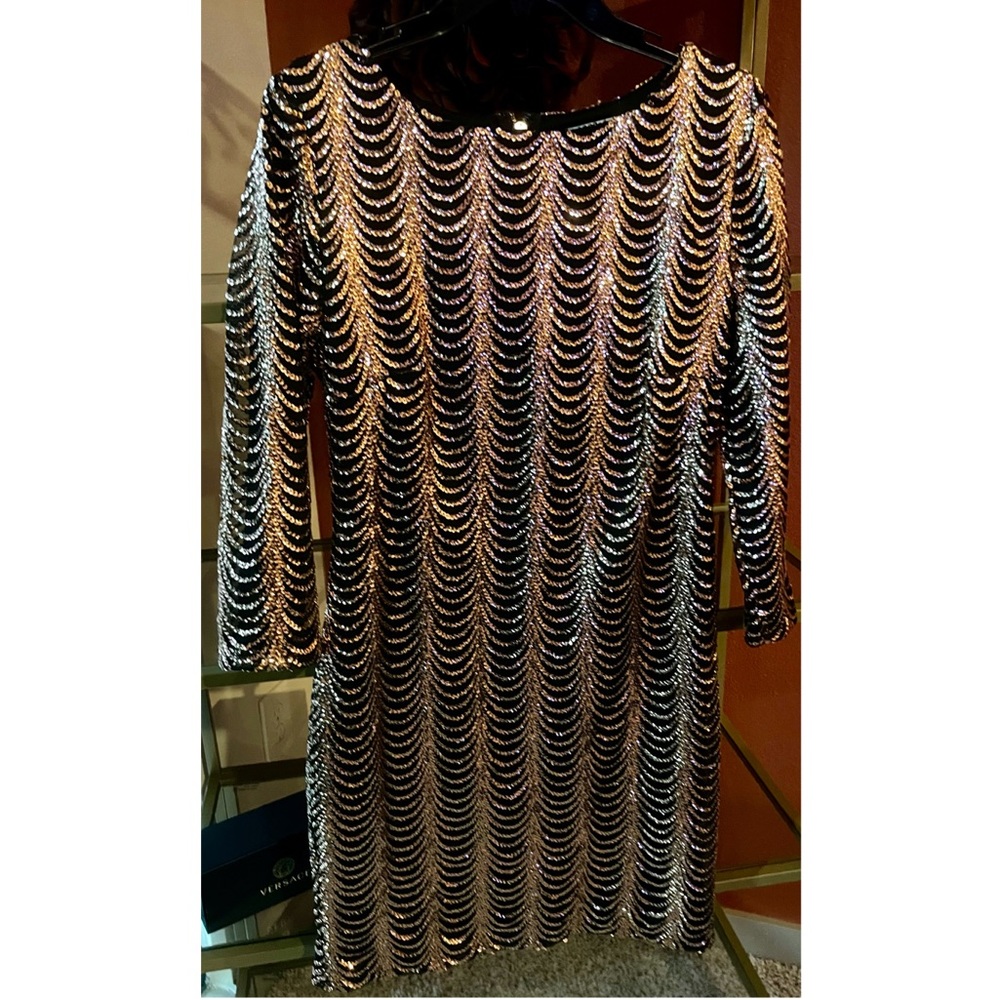 NWT - Charlotte Russe Sequin Mini Cocktail Dress – Black & Gold, Bodycon, Size M - Picture 2 of 4